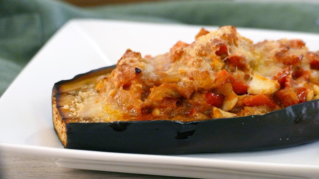 BERENJENAS RELLENAS DE ATÚN 🍆 Con verduras, tomate y huevo cocido ¡Muy