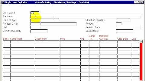 DYNAMIC 3i Free Edition ERP tutorials - single level explosion inquiry