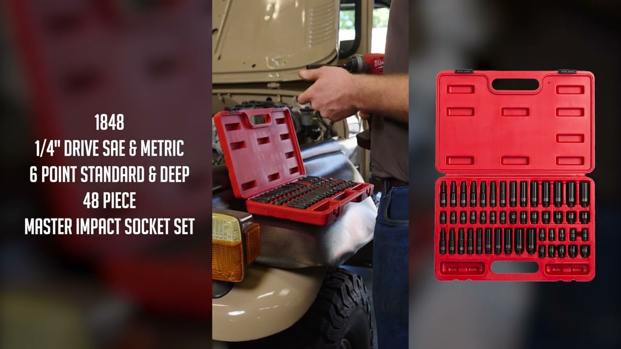 3/8" Drive Deep Impact Socket Set - 48 Piece, 6 Point, Standard SAE And Metric - Made In USA