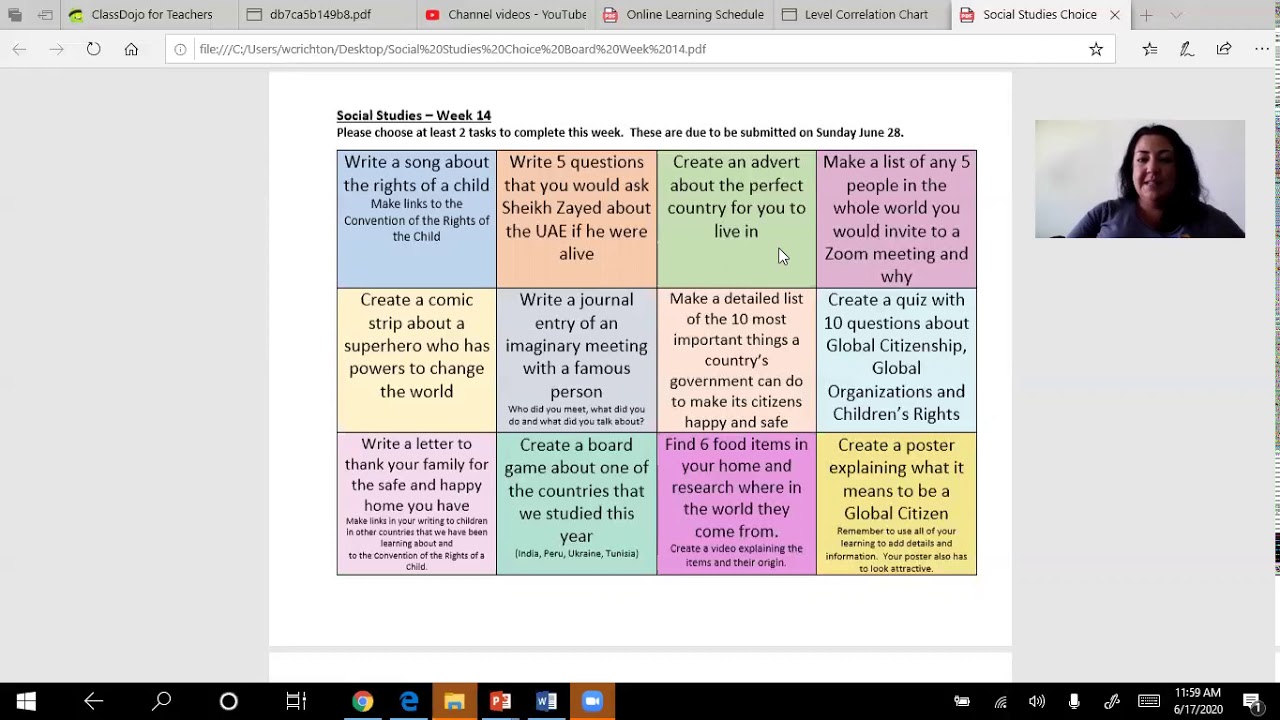 Social Studies Choice Board Week 14 YouTube