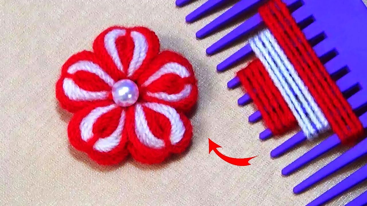 Amazing Trick with Hair Comb - Easy Woolen Flower Making - Hand Embroidery Design - Sewing Hack
