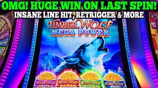 OMG! HUGE WIN! INSANE LINE HIT, RETRIGGER & MORE ON TIMBER WOLF MEGA POWER SLOT | Las Vegas Slots