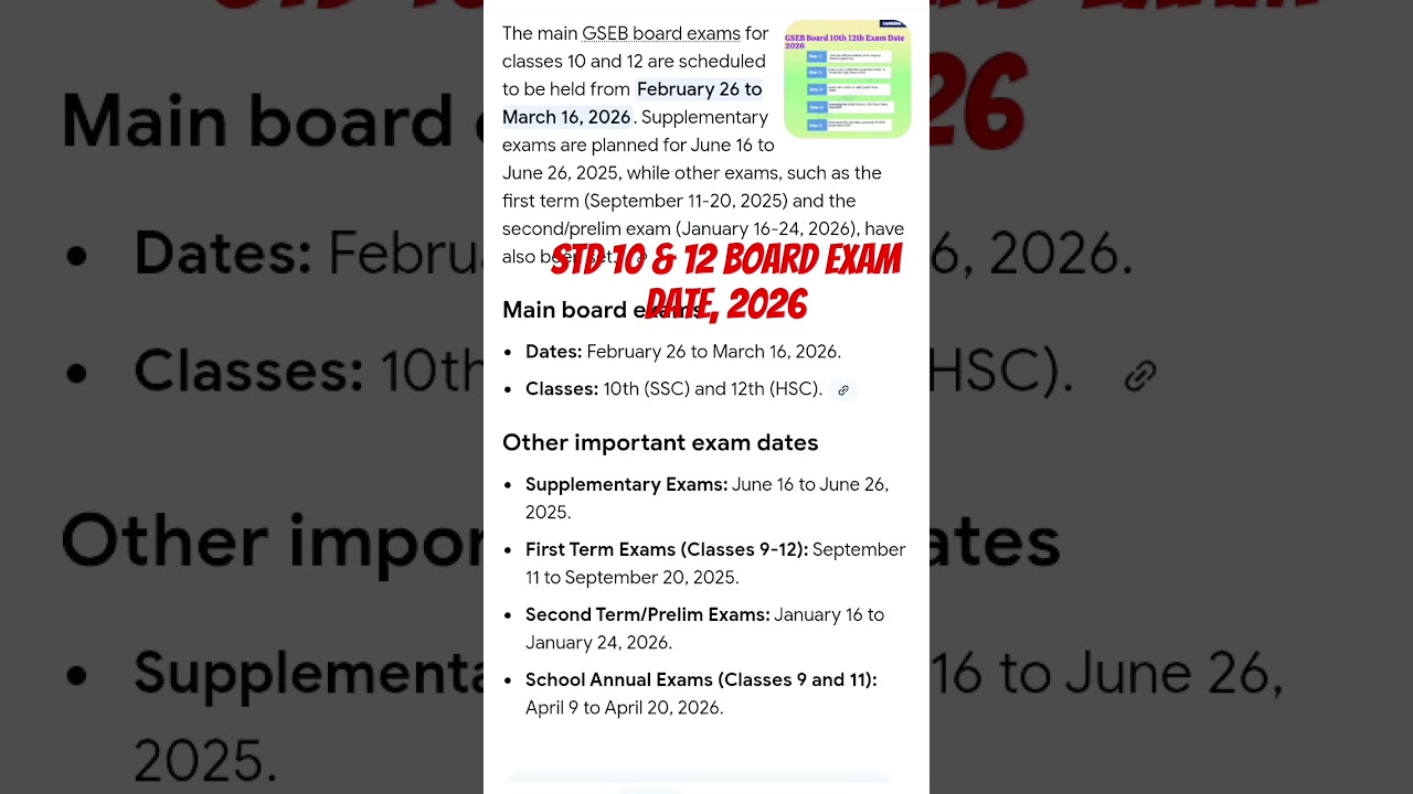 STD 10 & 12 board exam date declare. GSEB board exam date 2026 . 