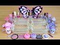 Slime Pink vs Purple Mixing makeup Glitter and beads into Clear Slime