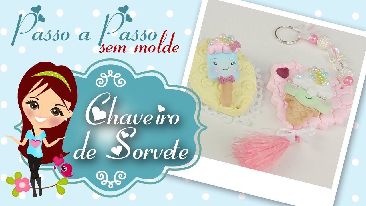 Chaveiro de Sorvete - Biscuit - Passo a Passo - DIY - Bia Cravol