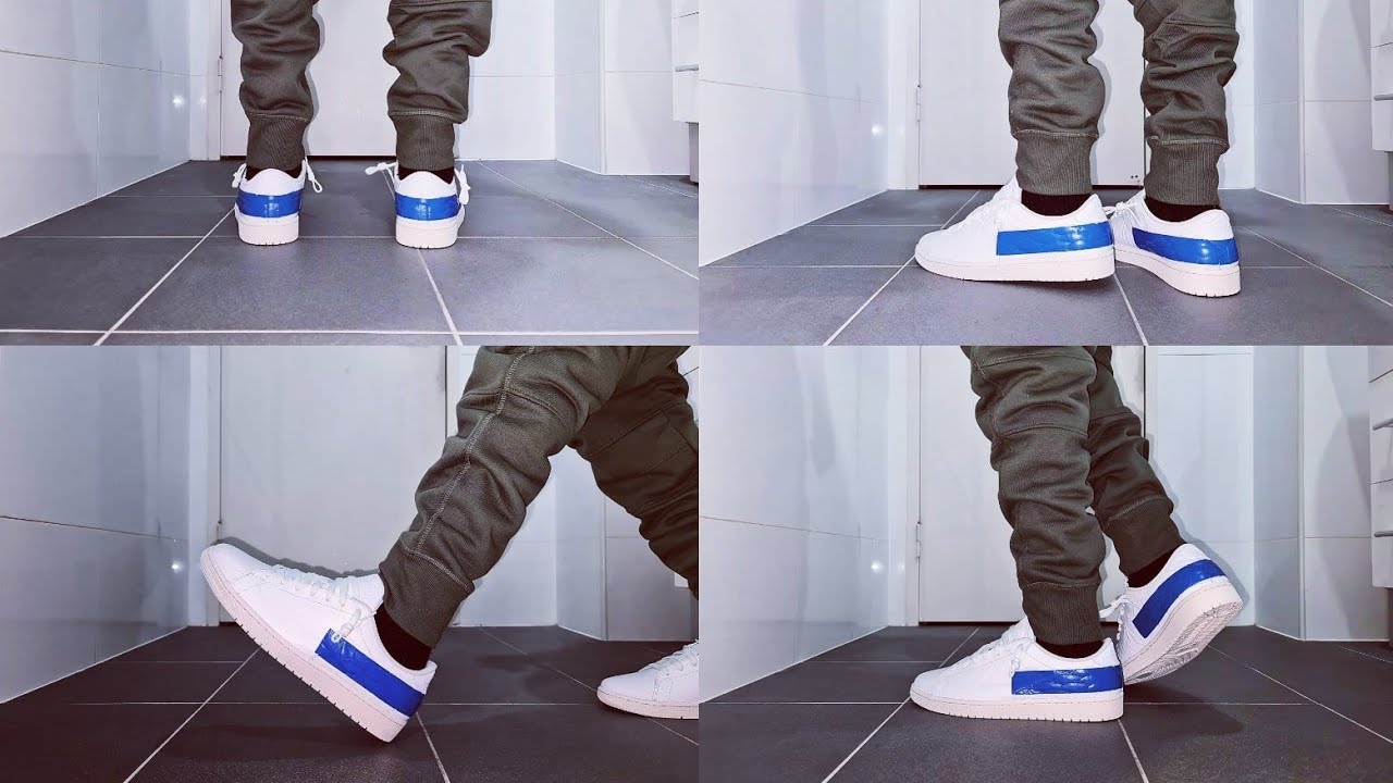 Air Jordan 1 CENTRE COURT WHITE Military Blue Sail On Feet - YouTube