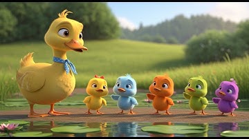 “Five Little Ducks 🦆 | Cute Counting Song for Kids | Learn Colors & Numbers  Animated Nursery Rhyme”