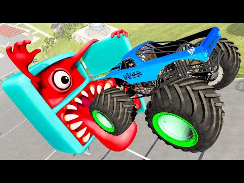 EXTREME Cars Jumping into Mouth of Monster Fridge #178 Destroy All Cars BeamNG Drive Fun Madness