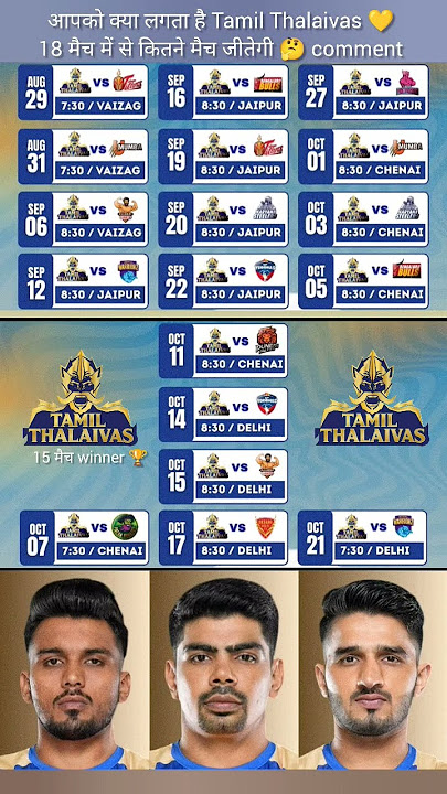 Tamil Thalaivas 💛 All Match Schedule Time 🔥💥#shorts #youtubeshorts #pkl12 #prokabaddi