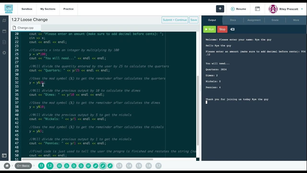 1.2.7 - Loose Change - CodeHS - YouTube