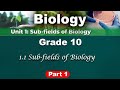 Grade 10 Biology Unit 1 Part 1 Sub Fields Of Biology Grade 10 Biology Unit 1 Part 1 Sub Fields Of Biology