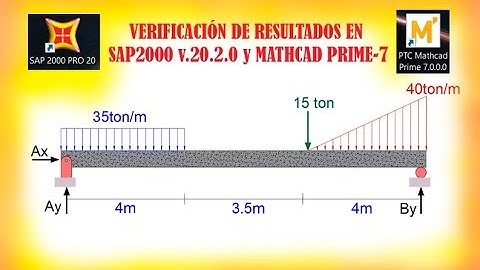 EJERCICIO 1 - DIAGRAMA DE CORTANTES Y MOMENTOS DE VIGA EN SAP2000 v20.2.0 Y MATHCAD PRIME 7.