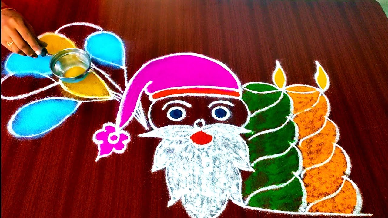 220 |Christmas Rangoli| Santa Claus rangoli |Colourful Rangoli ...