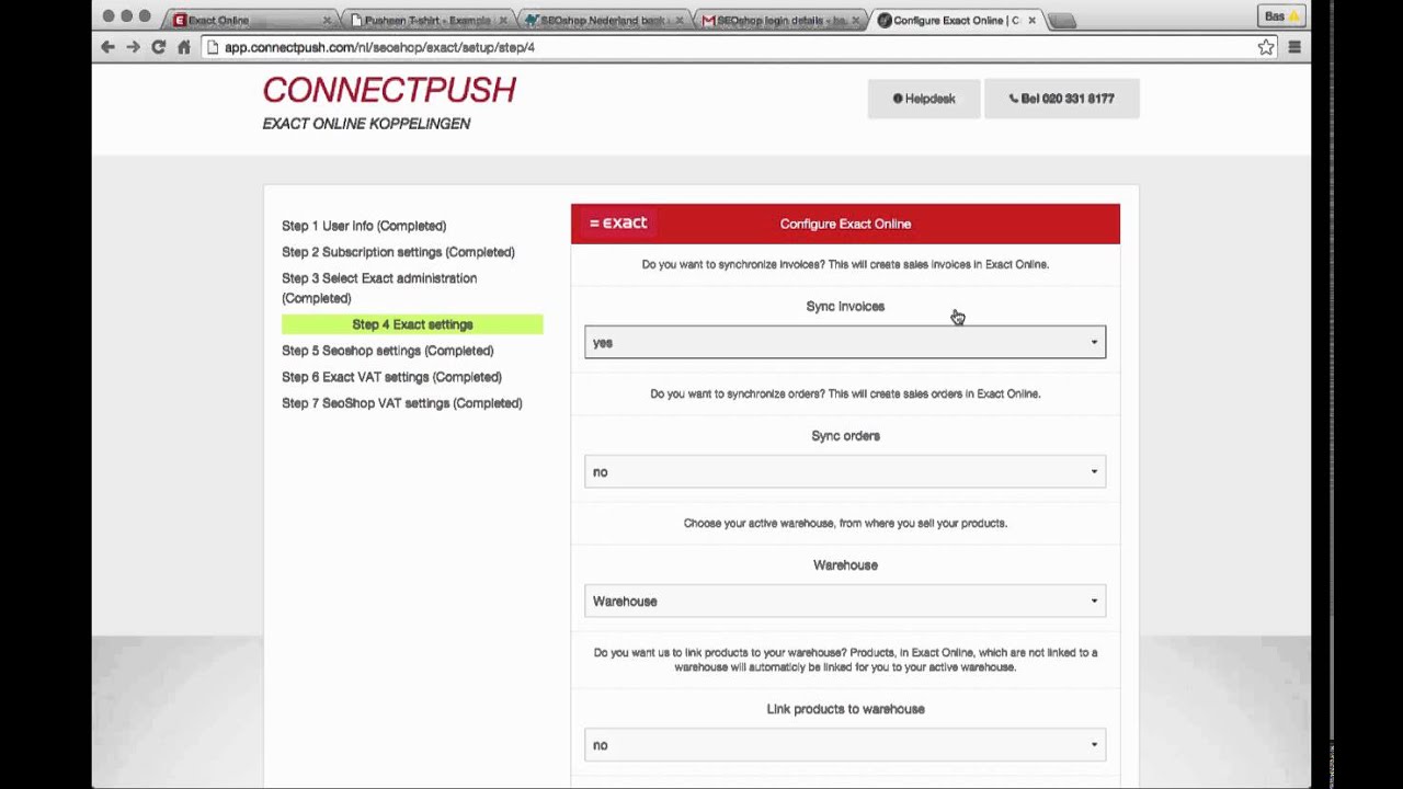 Setup of your SEOshop Exact Online connection