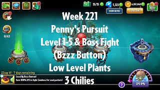 PvZ2 Penny's Pursuit Week 221 (Bzzz Button) - Level 1-5 & Boss Fight - 3 Chilies