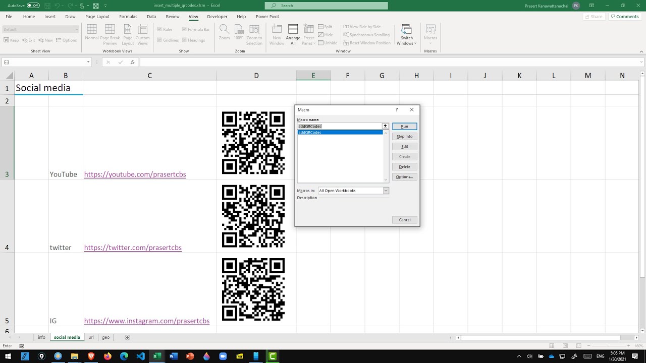 สอน Excel: การสร้าง QR Code จากข้อมูลในหลาย ๆ เซลล์พร้อม ๆ กัน (create QR Codes from cell values) - YouTube สอน Excel: การสร้าง Qr Code จากข้อมูลในหลาย ๆ เซลล์พร้อม ๆ กัน (Create Qr Codes From Cell Values) - Youtube