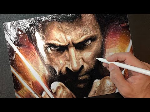 Drawing: Hugh Jackman as Wolverine(Logan) | Draw only with lines |  Procreate painting | ArtyCoaty