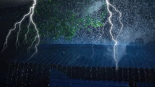 Night Thunderstorm Ambience for Sleeping | Torrential Rain, Mighty Thunder & Strong Wind