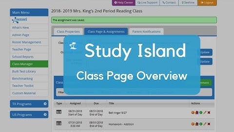 Study Island: Class Page and Assignments