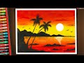 How to draw easy and beautiful sunset using oil pastels  basic beginners drawing tutorials