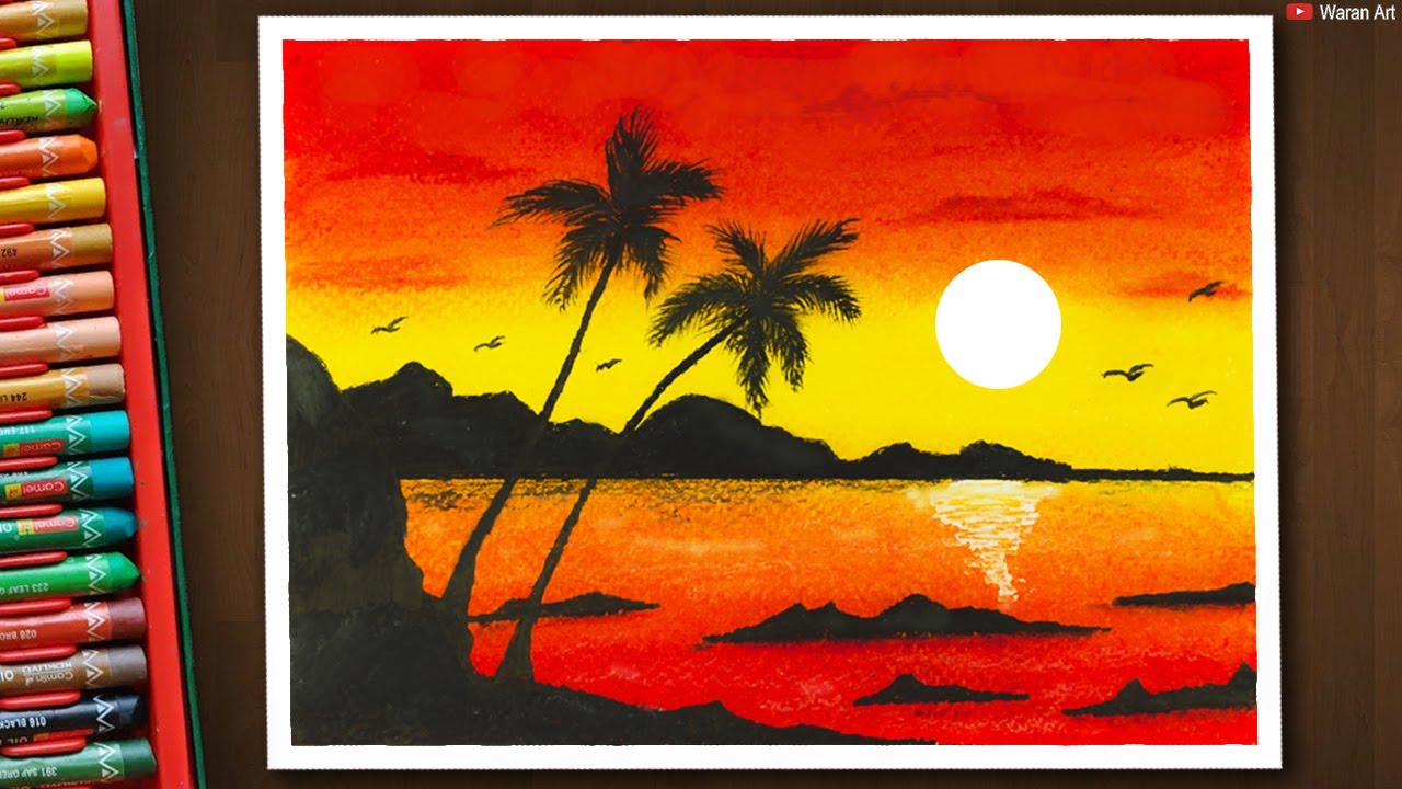 Easy Oil Pastel Drawing using Cheap Oil Pastel / Sunset Scenery - YouTube