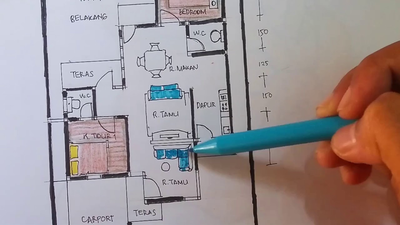 How to draw denah rumah minimalis  2021  ukuran  9 x 14 m 