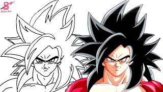 تعليم الرسم | كيف ترسم غوكو  سوبر سايان 4 خطوة بخطوة للمبتدئين / How to draw Goku SSj4