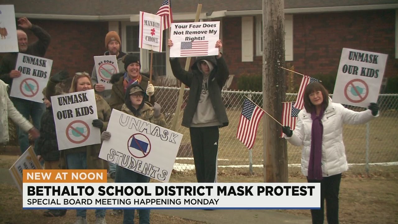 Bethalto Community School students protest the district's mask