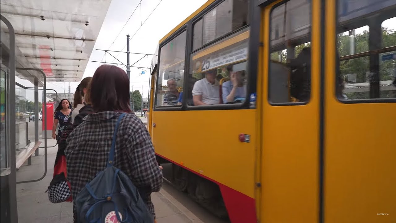Poland, Warsaw, tram 25 ride from Rondo Waszyngtona to Dworzec Wileński