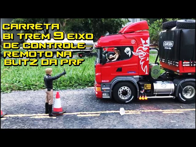 Miniatura caminhão carreta de controle remoto 9 eixo bi trem Tamyia - Blitz  da PRF #FiqueEmCasa 
