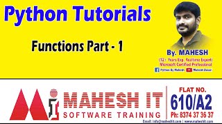 Python Tutorials | Python Online Training | Functions Part - 1 |by Mahesh