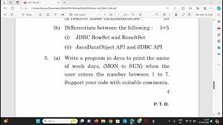MCS206 Q5a WAP in Java to print the name of week days (MON-SUN) when user enters the num b/w 1 to 7