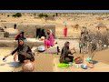 Desert women morning routine in hot summer pakistan  village life pakistan  desert village food