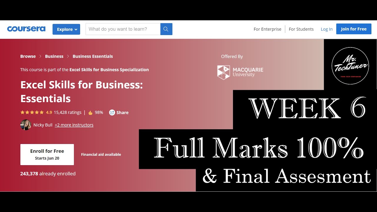 week 6 final assignment excel skills for business advanced