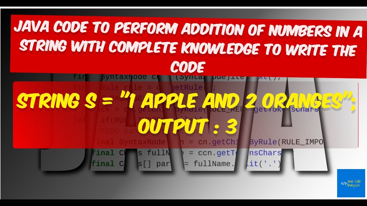 Addition of Numbers In a String in Java - YouTube