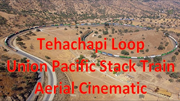 Tehachapi Loop Union Pacific Stack Train - Aerial Cinematic -  Long Cut {Slow TV} 4k
