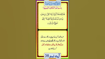 ترجمه اردو سوره آل عمران آیه 38 || #قرآن #اسلام #وضعیت #2022 #واتساپ #تیکتوک #میان وعده