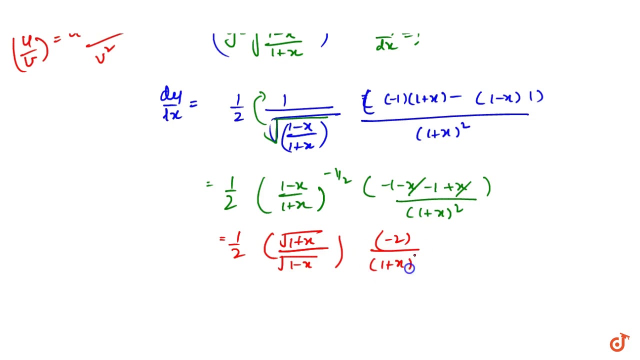 If Y Sqrt 1 X 1 X Then Dy Dx Equals Youtube