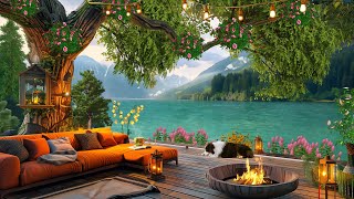 Cozy Spring House Ambient on Lakeside with Lakeshore Water Sounds &Relaxing Fireplace helps to Relax