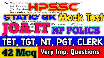 Hpssc Static GK Imp. Question II JOA IT, POLICE, HP TET, NT, TGT, Joa it 939