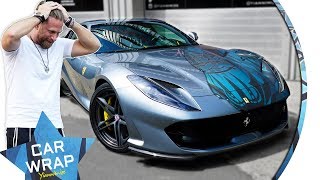 Josh cartu's ferrari 812 superfast was wrapped in a custom satin
chrome glarb studio print featuring dragonwolf design with trademark
reflective accents by...