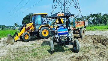 JCB backhoe machine Cutting soil and loading to dump Tractor | Powertrac Tractor | Jcb 3dx Vlog
