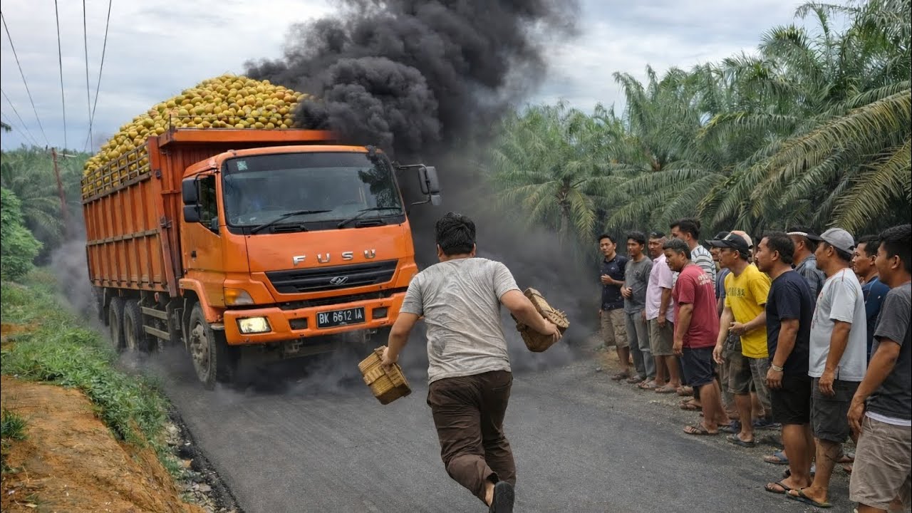 Akibat Mobil Pribadi Truck FUSO Mundur Nyaris Terbalik 