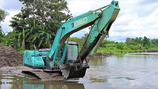 Kobelco Sk200 Excavator Digging River Bank