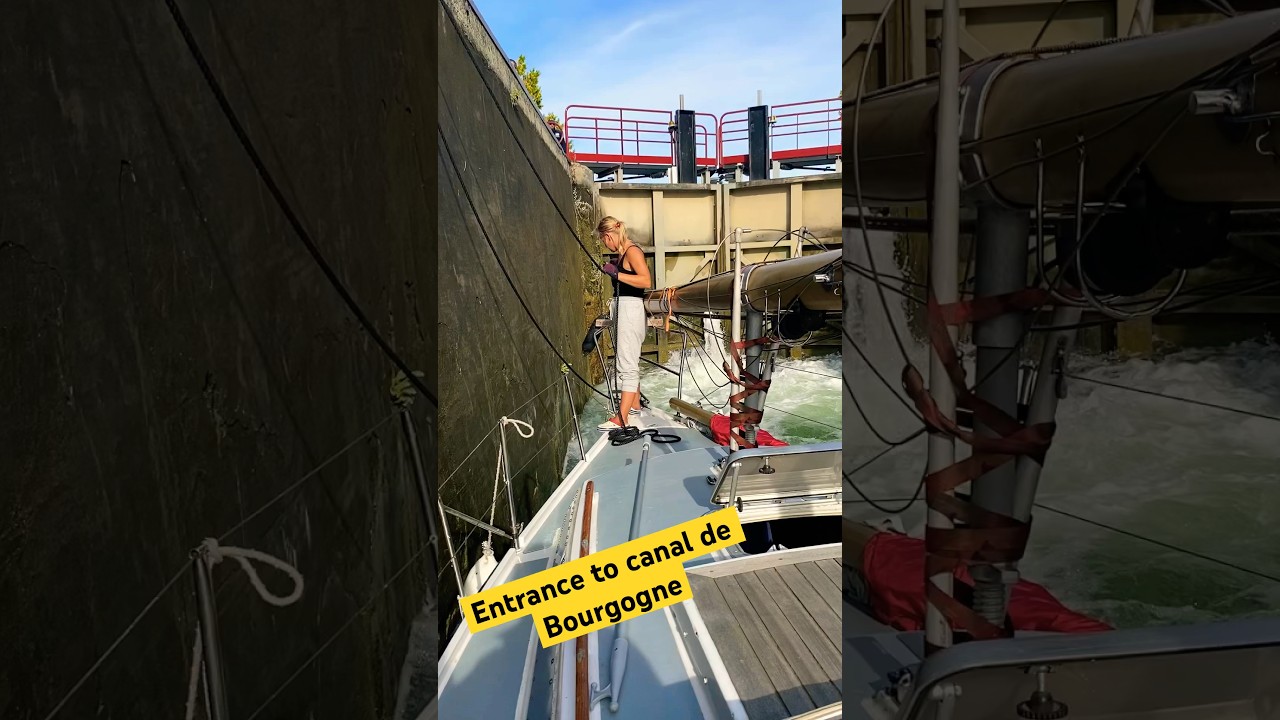 Entrance to canal de Bourgogne. Travel by boat in Europe. 