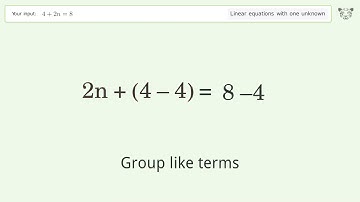 Linear equation with one unknown: Solve 4+2n=8 step-by-step solution