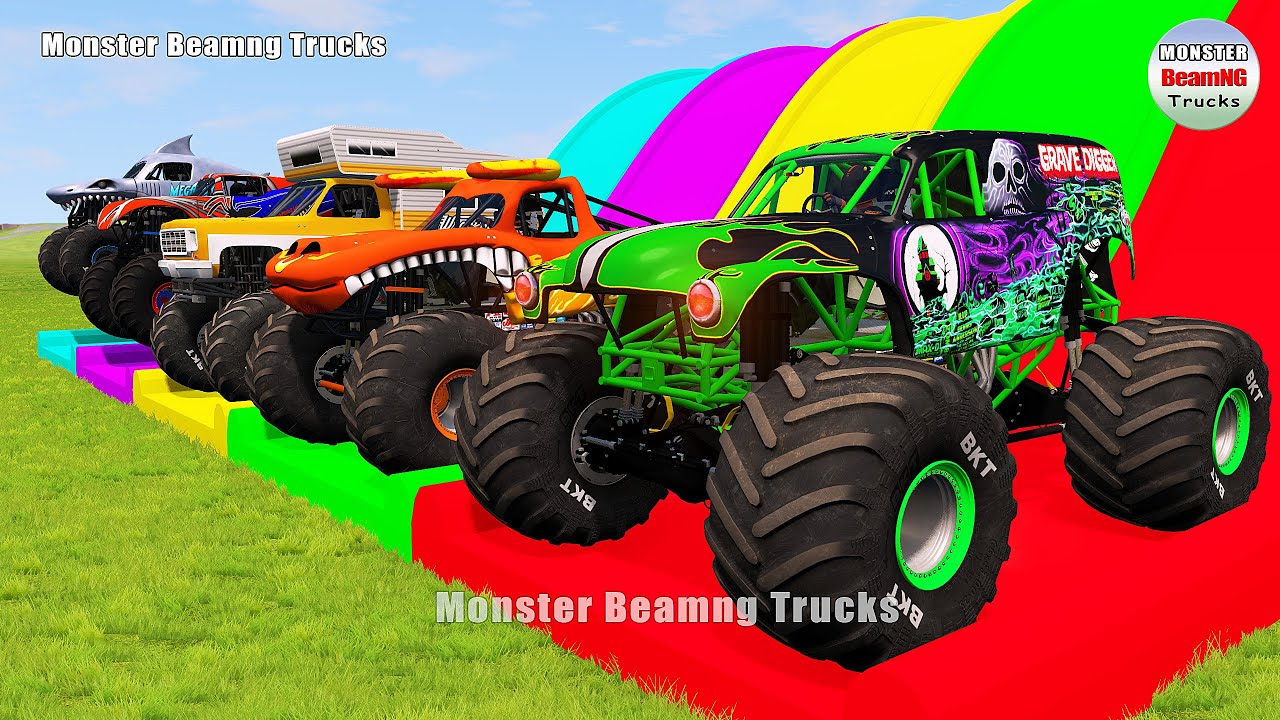 Triple Flatbed Trailer Monster Trucks Transport with Slide Color - BeamNG.drive 431
