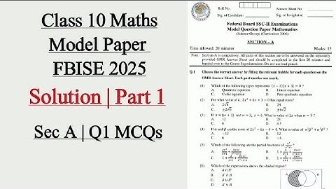 Maths Model Paper Solution (Part 1) Class 10 Federal Board 2025 | SSC-2 Maths Solved Model Paper