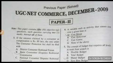 UGC NET exam previous papers dec 2009 commerce