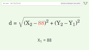 Find the distance between two points p1 (88,75) and p2 (78,61): Step-by-Step Video Solution